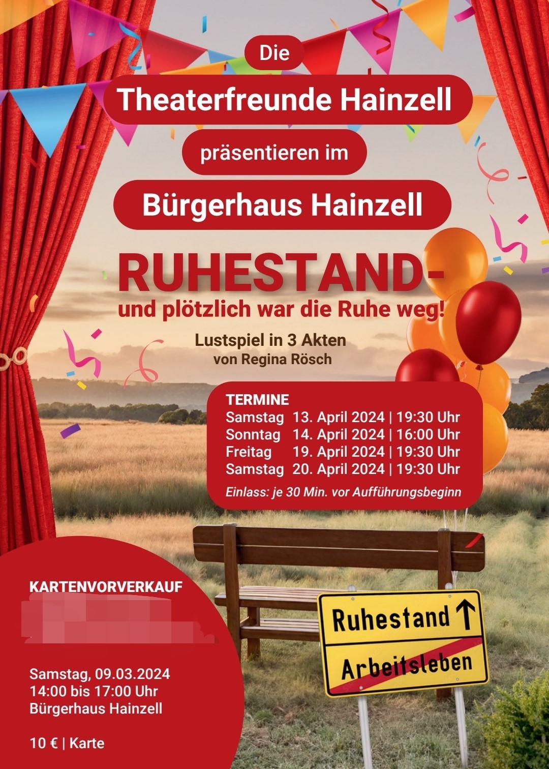 Theaterplakat Hainzell Sie sehen das Plakat der Theateraufführungen in Hainzell 2024.