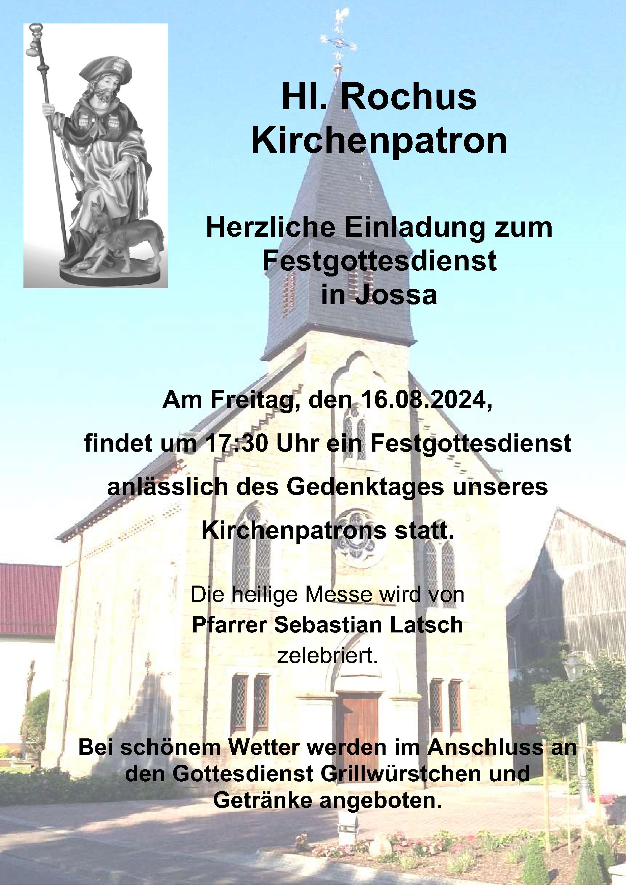 Hier sehen Sie einen Flyer als Einladung zum Festgottesdienst in Jossa.