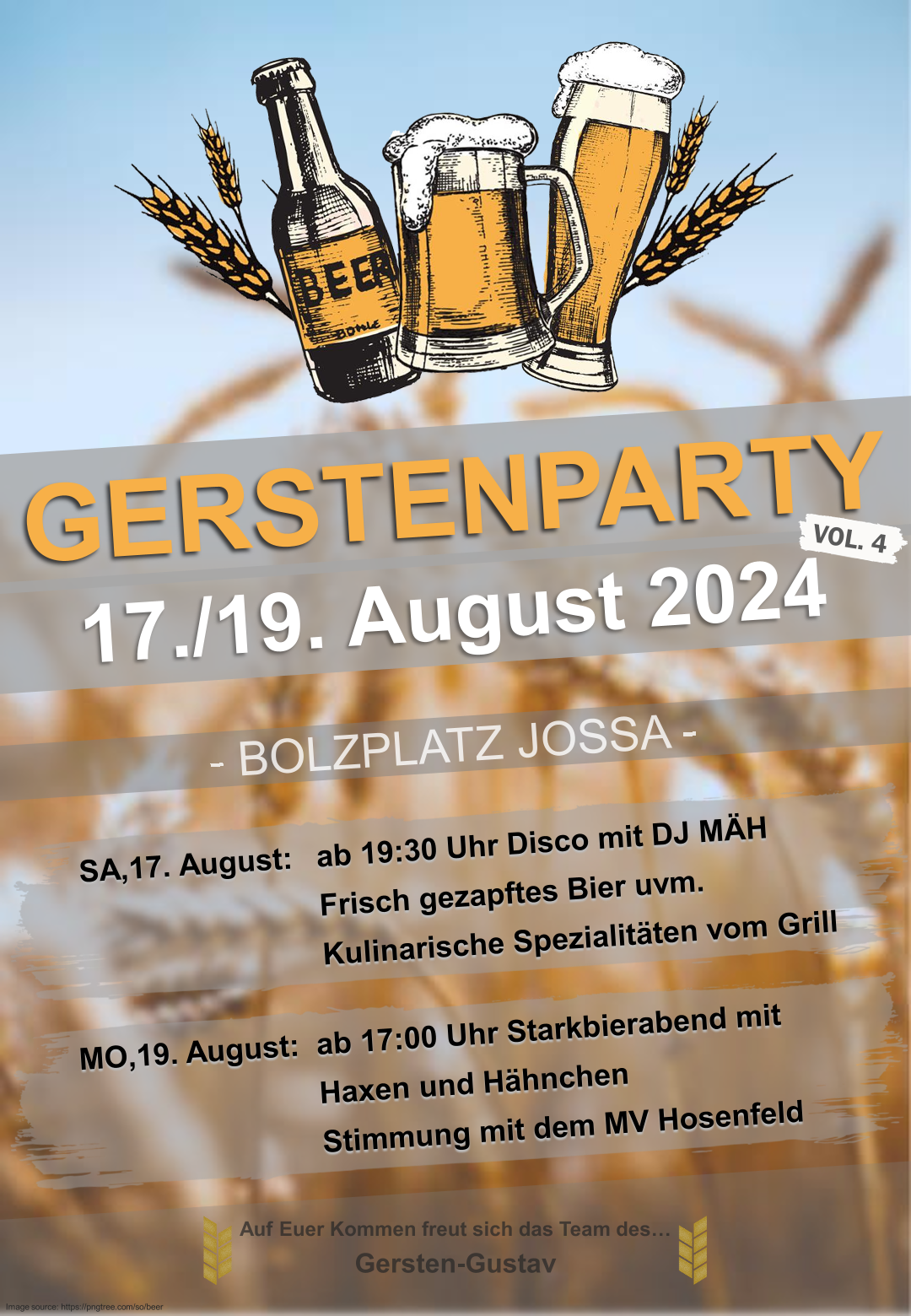Sie sehen das Plakat der Gersten Party 2024.
