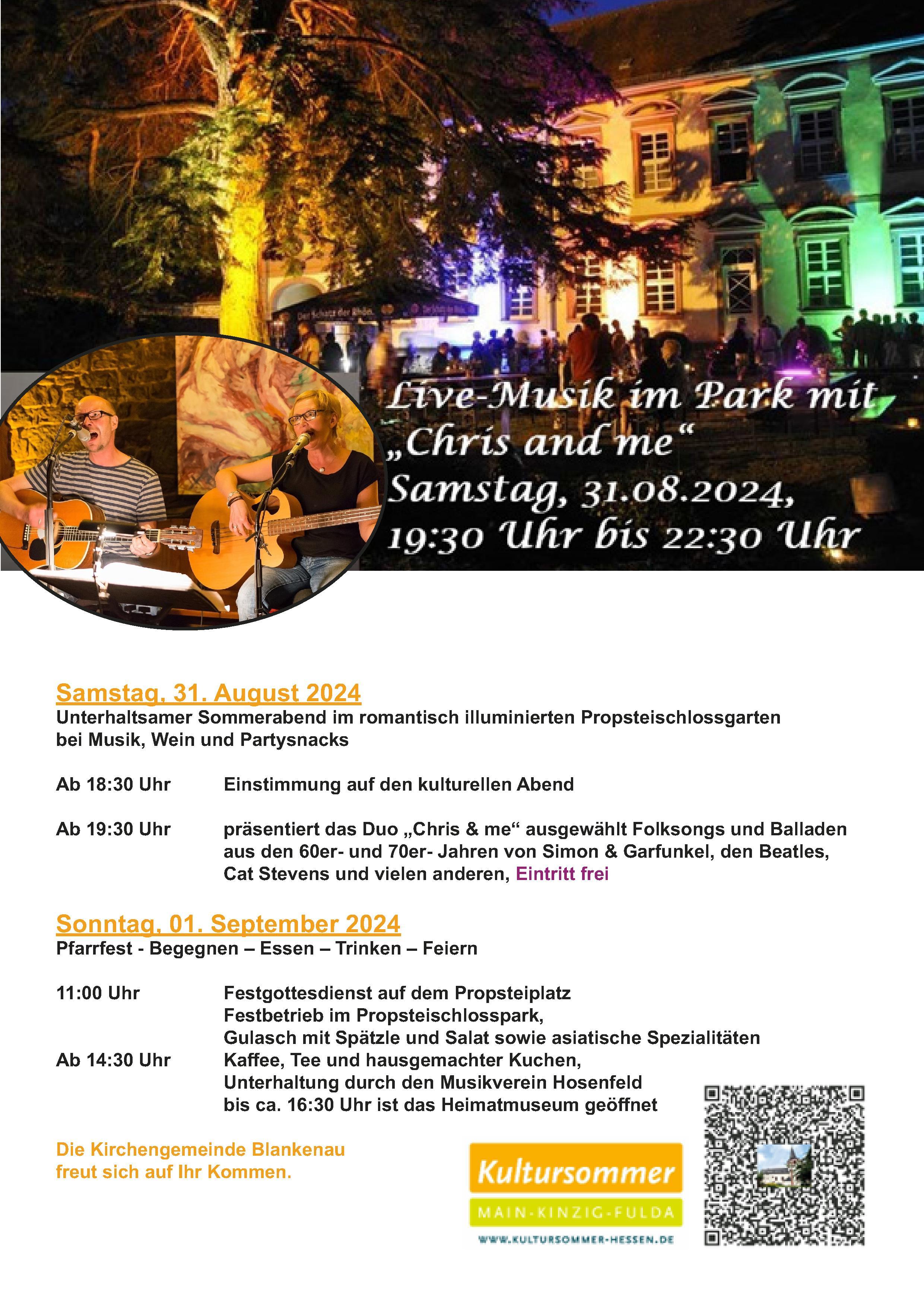 Sie sehen das Plakt für ein Konzert und das Pfarrfest in Blankenau.