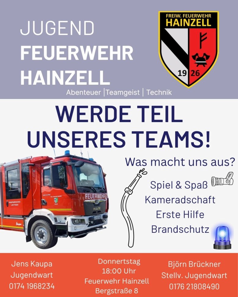 Sie sehen einen Flyer der Jugendfeuerwehr Hainzell.