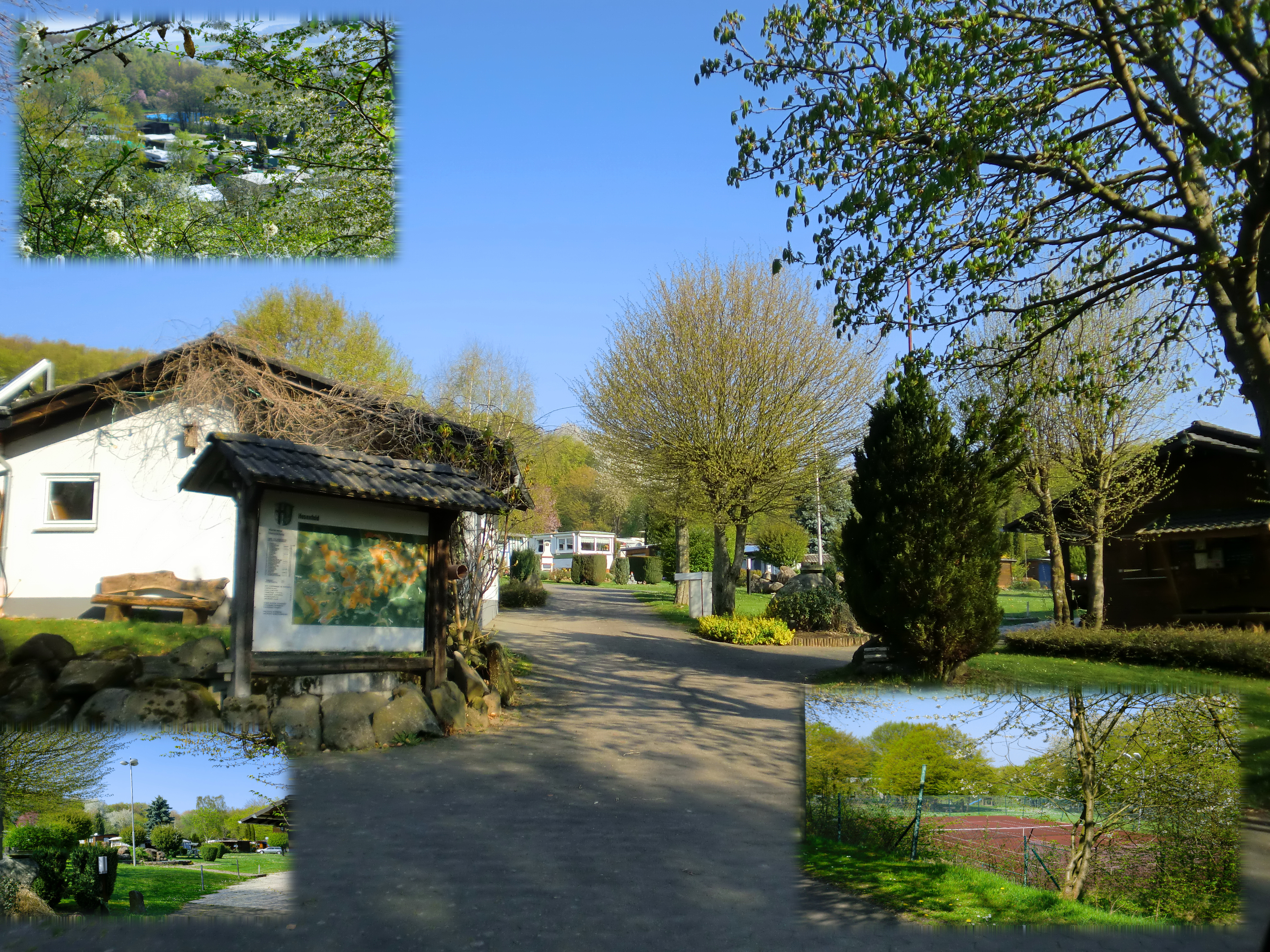 Sie sehen eine Fotocollage mit Aufnahmen des Campingplatzes Bergwinkel in Hosenfeld.